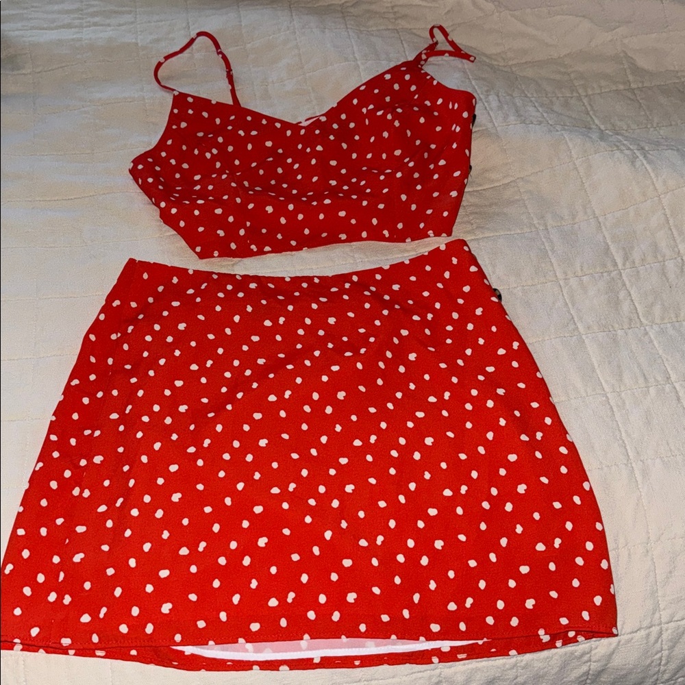 Lulus Red Polka Dot Two-Piece Skirt Set
